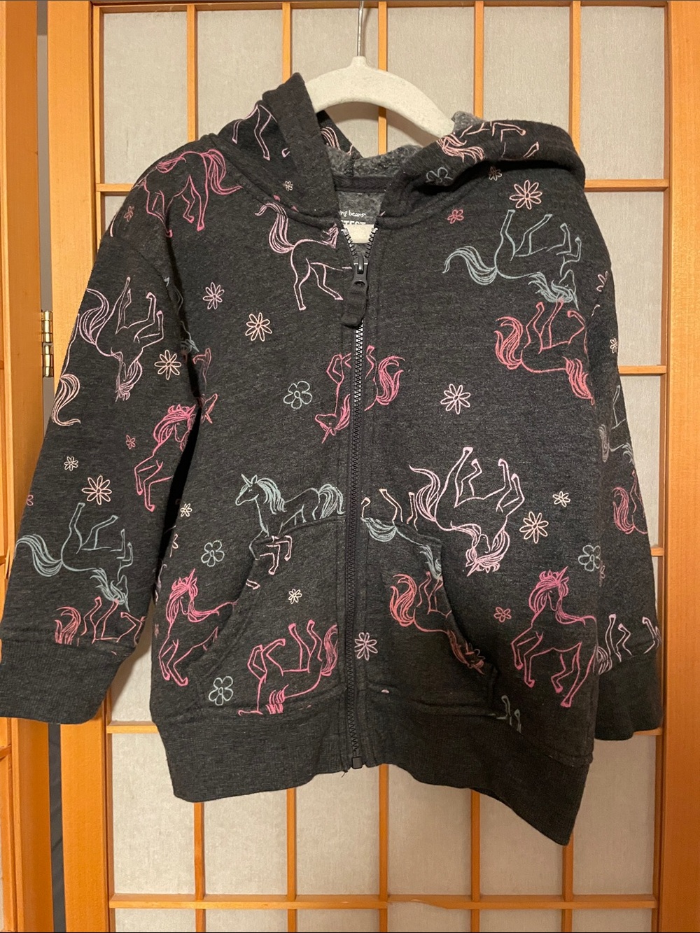 Jumping Beans Toddler Girl 3T Dark Gray Unicorn Zip Hoodie Fleece Lined Pockets